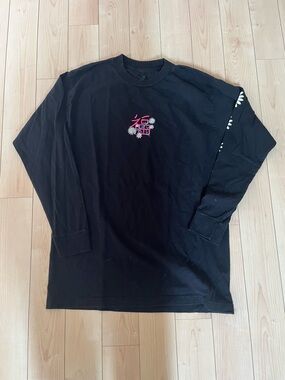 Black Long-Sleeve Tee with Pink Floral Chest Motif